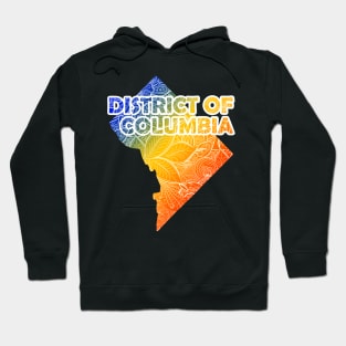 Colorful mandala art map of District of Columbia with text in blue, yellow, and red Hoodie